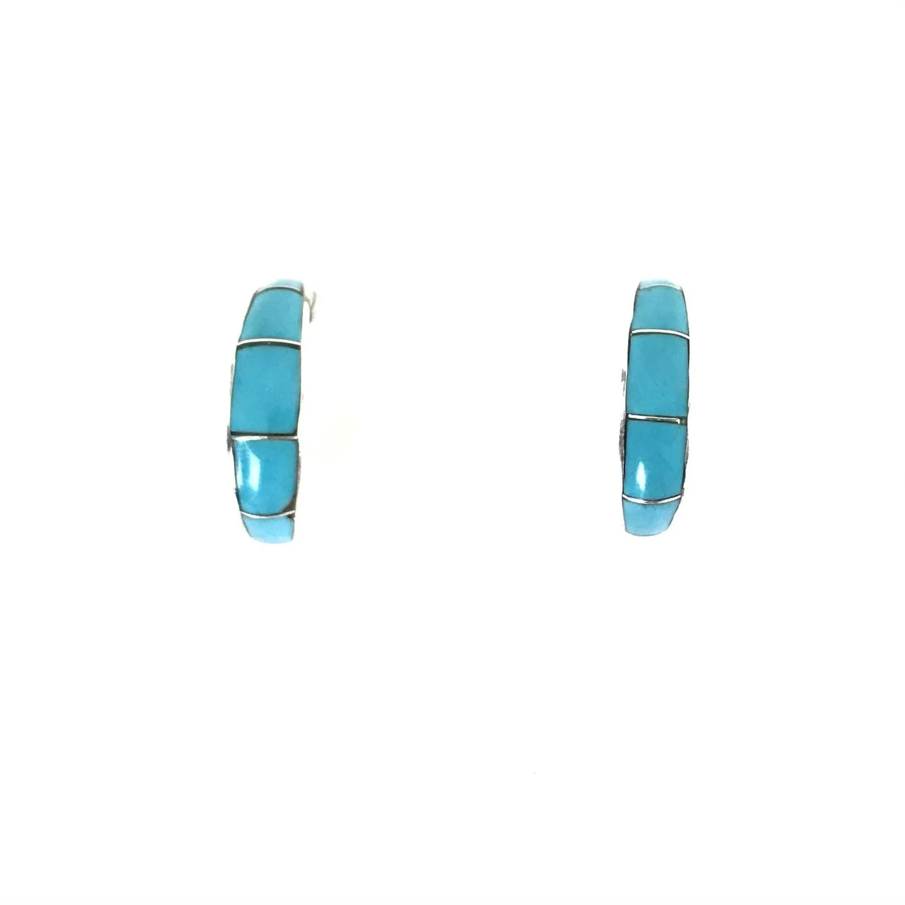 Phil Chavez Turquoise Inlay Half Hoop Earrings