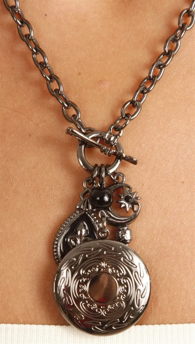 Photo Locket Charm Key Necklace in Dark Gunmetal