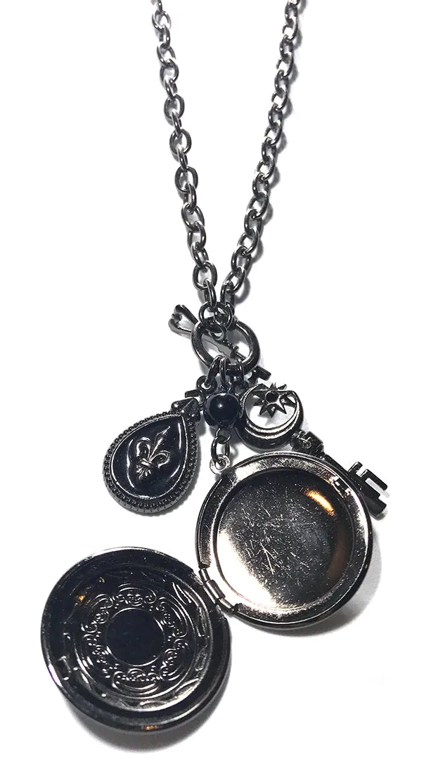 Photo Locket Charm Key Necklace in Dark Gunmetal