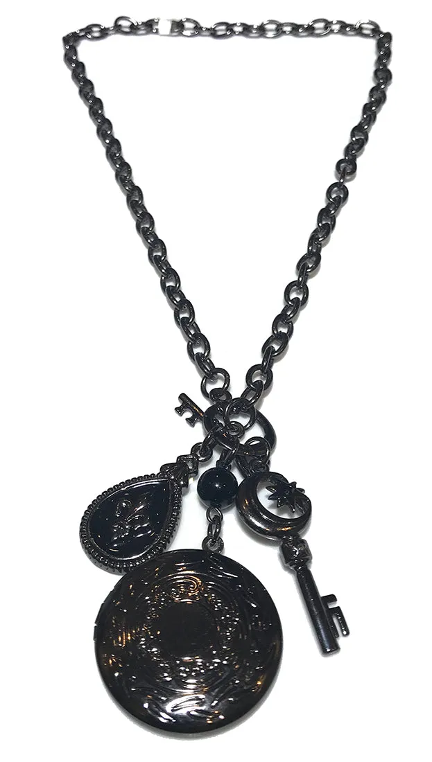 Photo Locket Charm Key Necklace in Dark Gunmetal