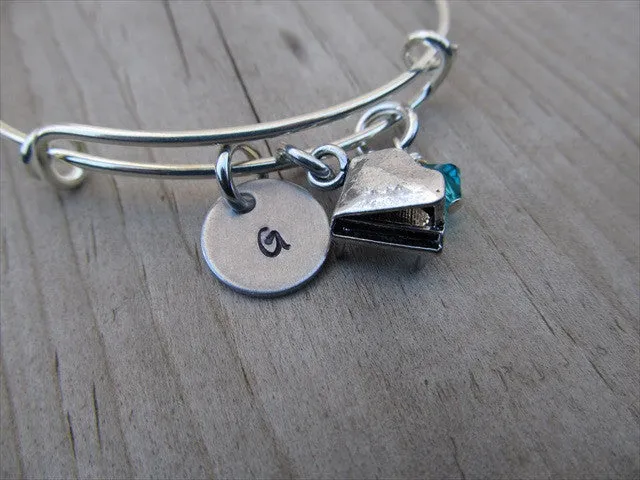 Piano Charm Bracelet -Adjustable Bangle Bracelet with an Initial Charm and Accent Bead of your choice