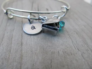 Piano Charm Bracelet -Adjustable Bangle Bracelet with an Initial Charm and Accent Bead of your choice