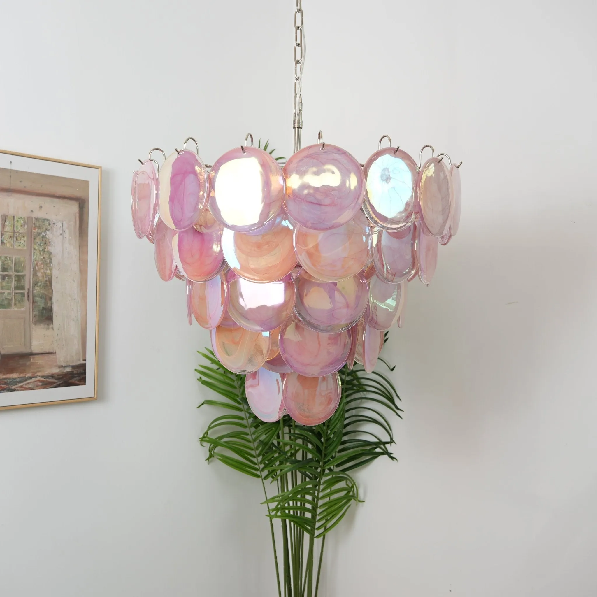 Pink Murano Disc Chandelier