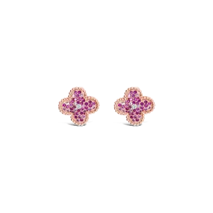 Pink Sapphire & Diamond Clover Earrings