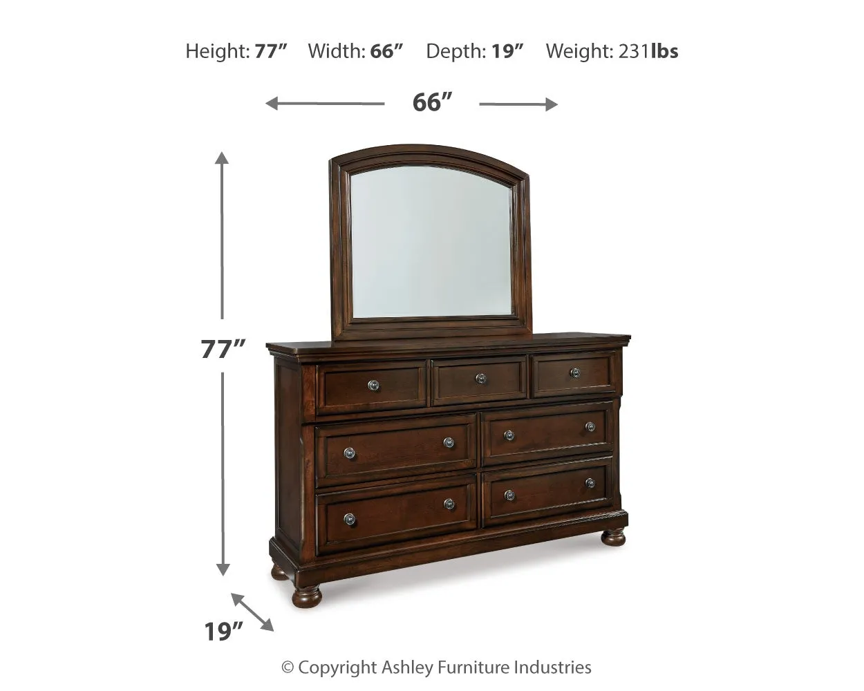 Porter King Panel Bed with Mirrored Dresser and 2 Nightstands