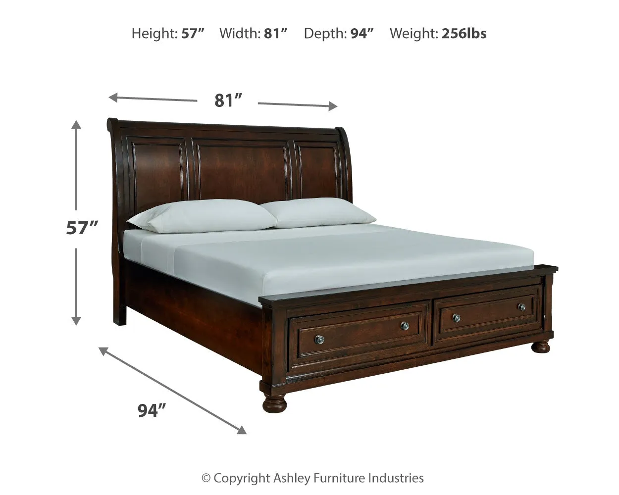 Porter King Sleigh Bed with Mirrored Dresser, Chest and 2 Nightstands