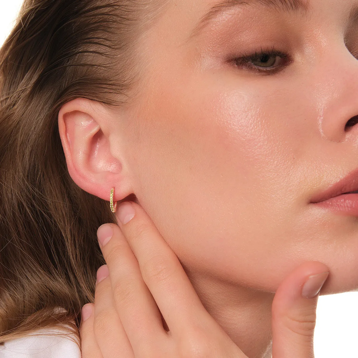 Radiant Pavé Birthstone Hoop Earrings in 14kt Gold Over Sterling Silver