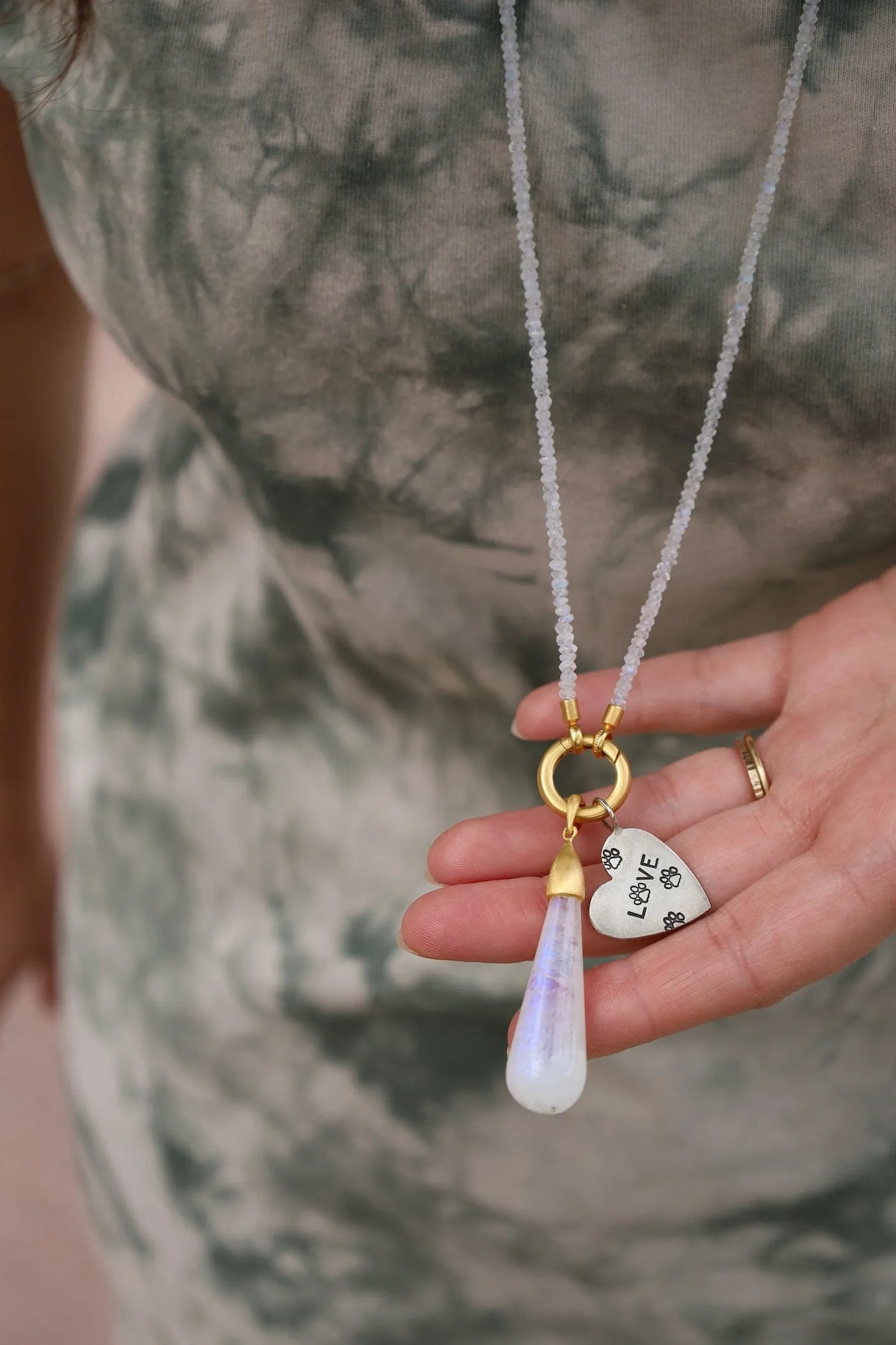 Rainbow Moonstone Necklace with Ring Clasp
