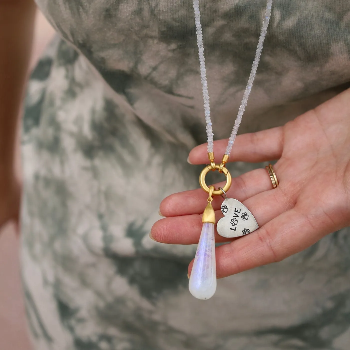 Rainbow Moonstone Necklace with Ring Clasp