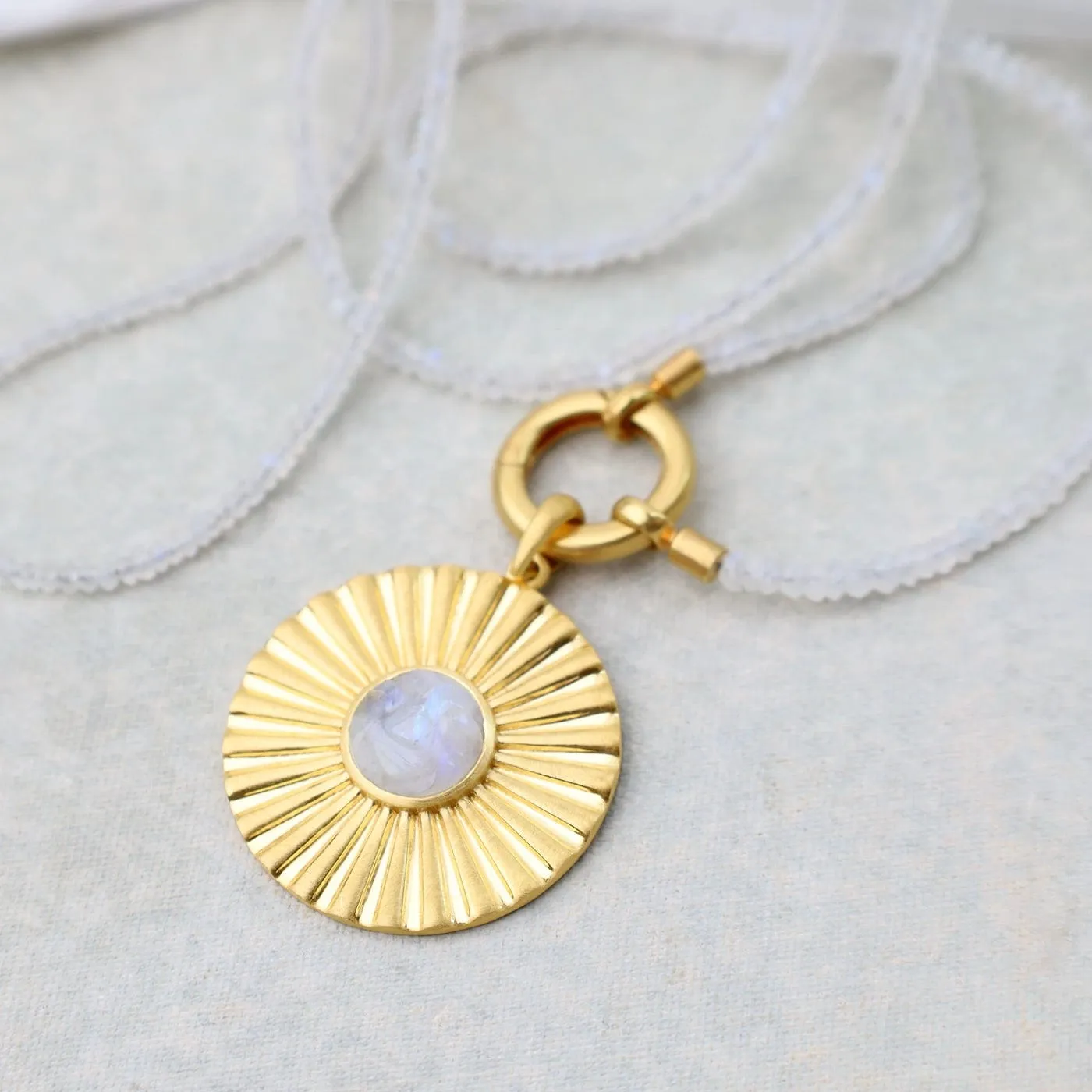 Rainbow Moonstone Necklace with Ring Clasp
