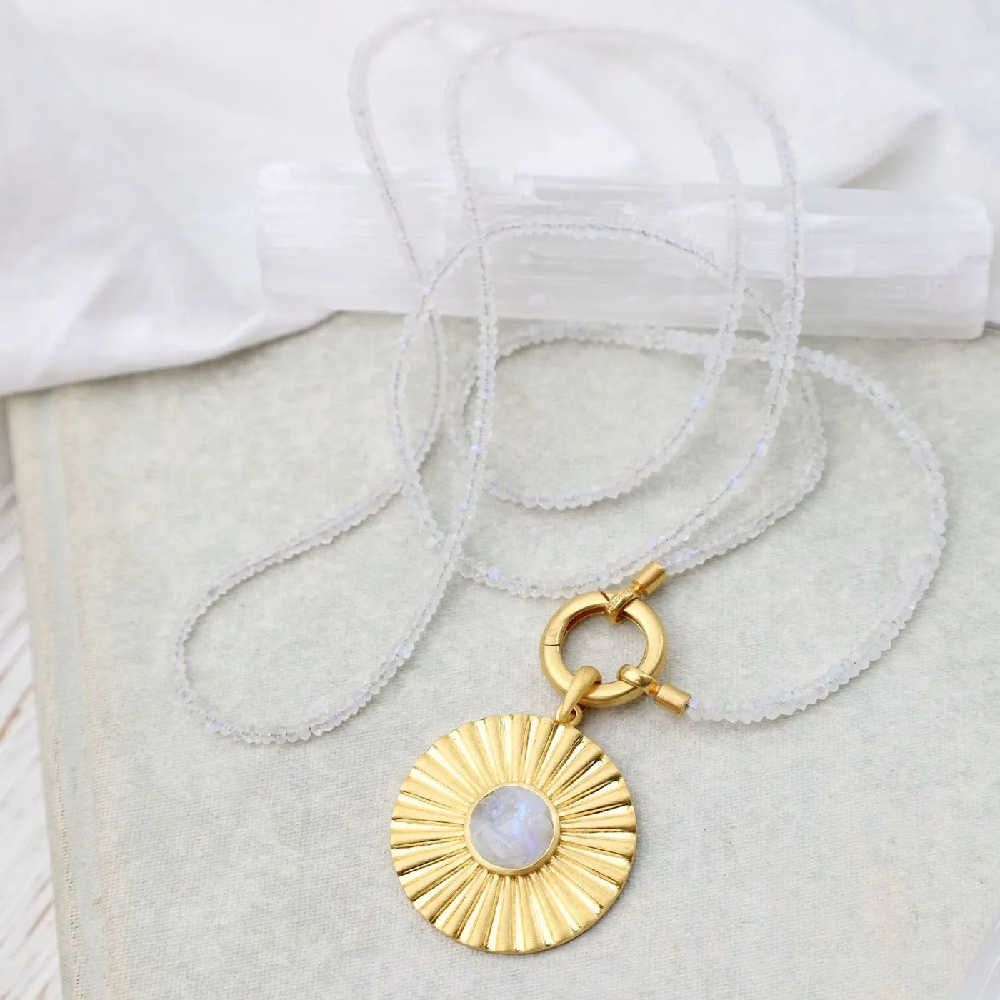 Rainbow Moonstone Necklace with Ring Clasp