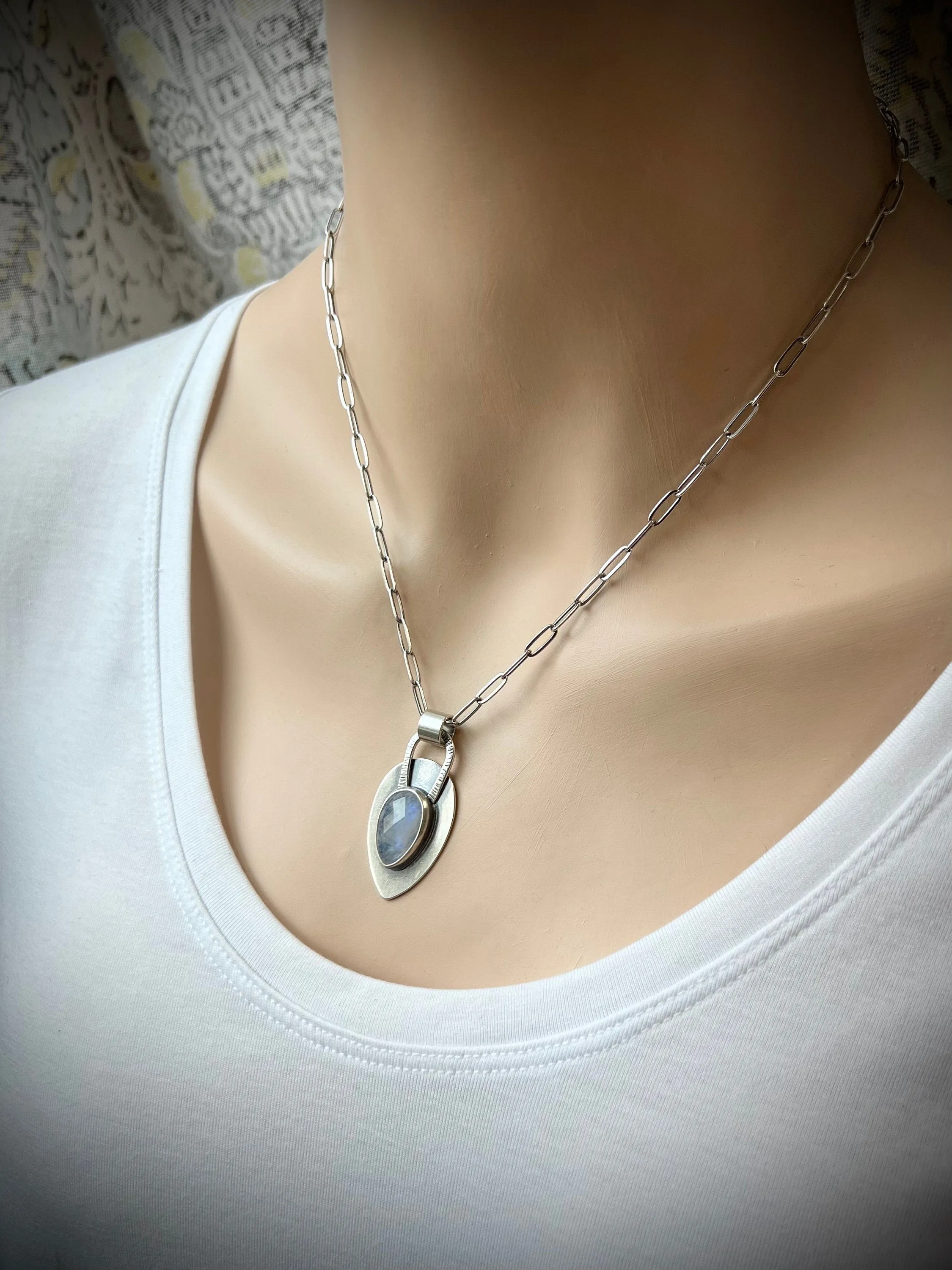 Rainbow Moonstone Sterling Silver Necklace - Handmade One-of-a-kind Pendant on Sterling Silver Chain