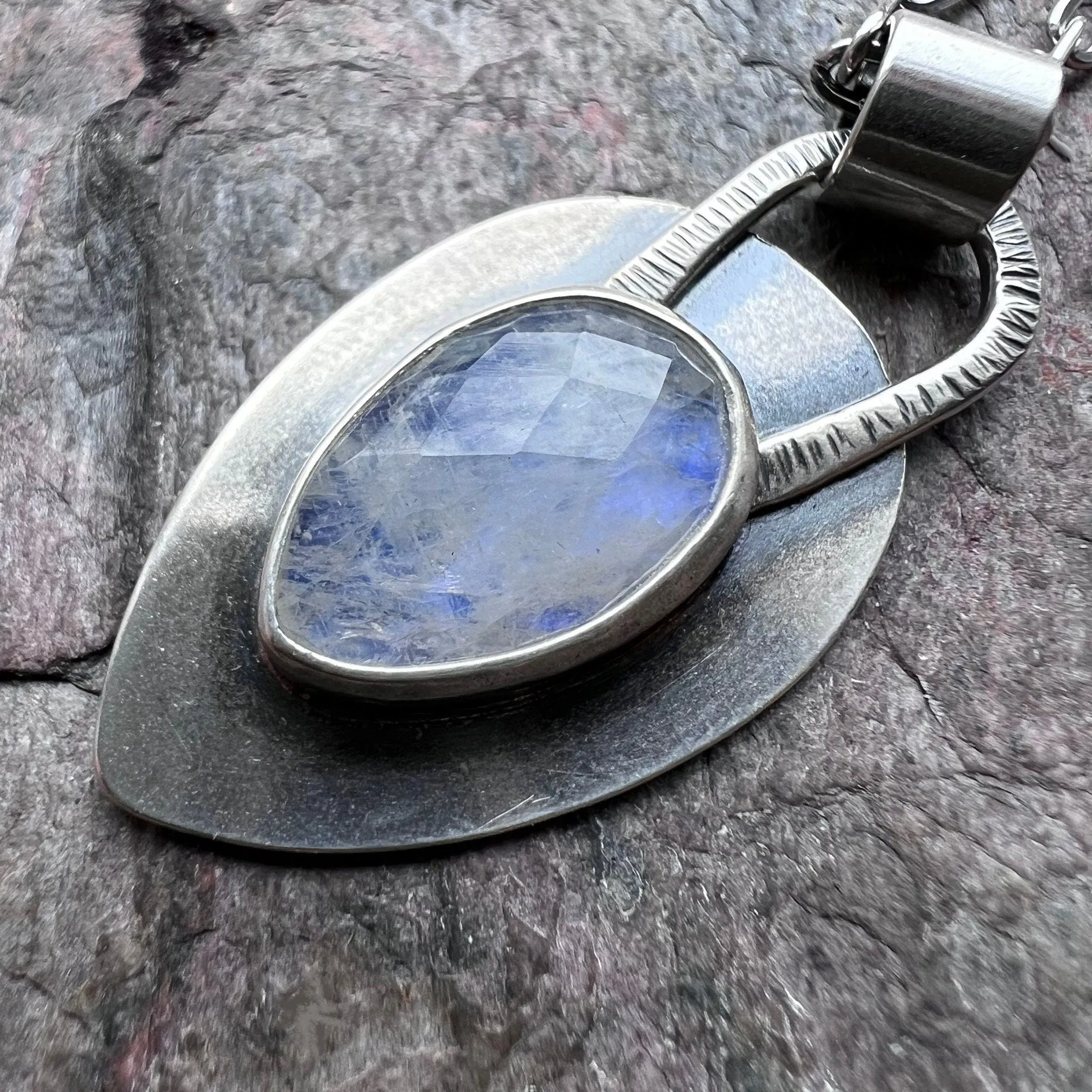 Rainbow Moonstone Sterling Silver Necklace - Handmade One-of-a-kind Pendant on Sterling Silver Chain