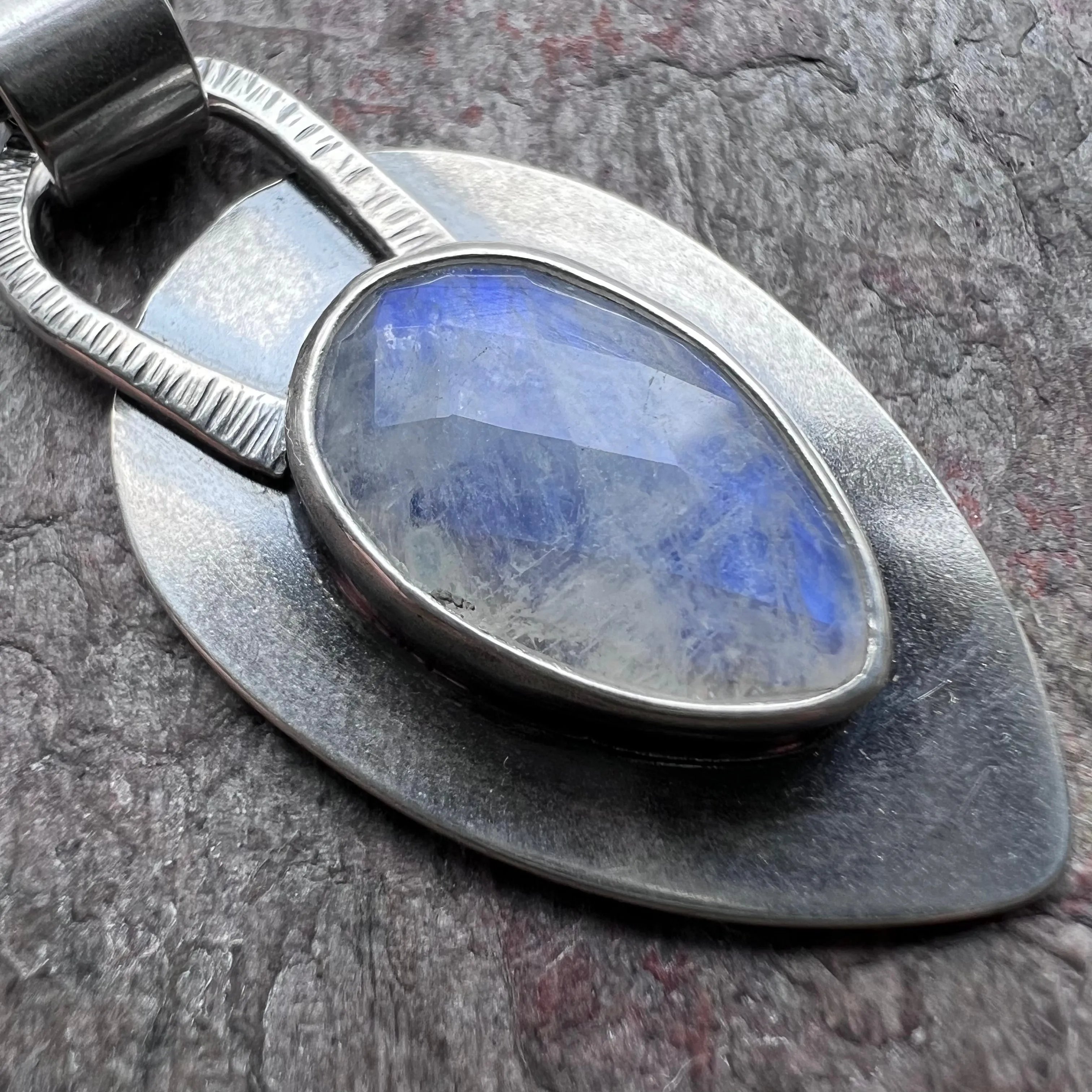 Rainbow Moonstone Sterling Silver Necklace - Handmade One-of-a-kind Pendant on Sterling Silver Chain