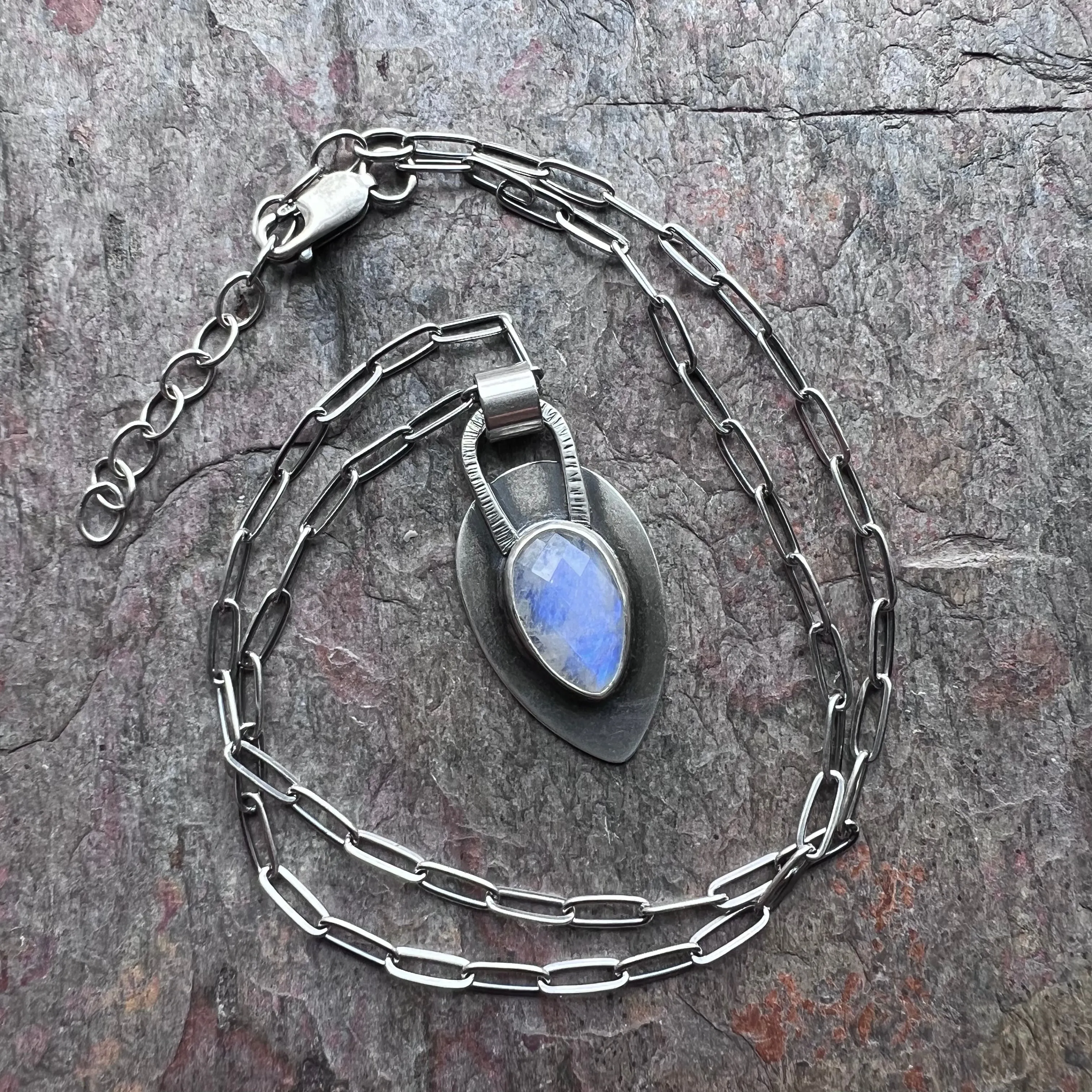 Rainbow Moonstone Sterling Silver Necklace - Handmade One-of-a-kind Pendant on Sterling Silver Chain