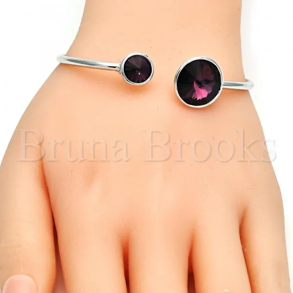Rhodium Plated Individual Bangle, with Swarovski Crystals, Rhodium Tone