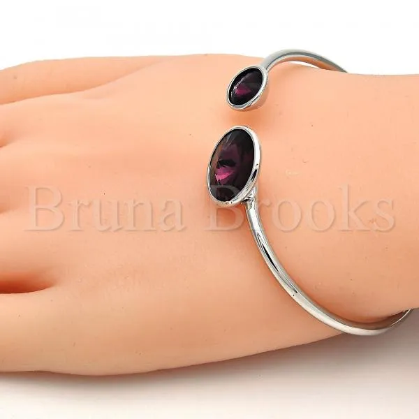 Rhodium Plated Individual Bangle, with Swarovski Crystals, Rhodium Tone