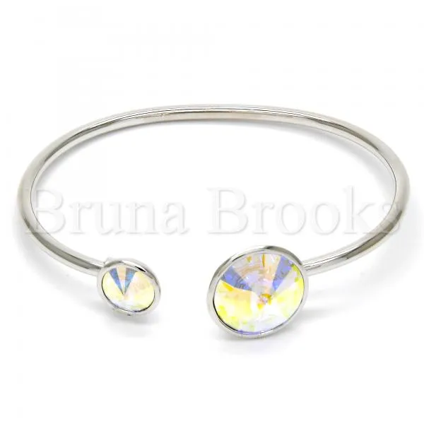 Rhodium Plated Individual Bangle, with Swarovski Crystals, Rhodium Tone