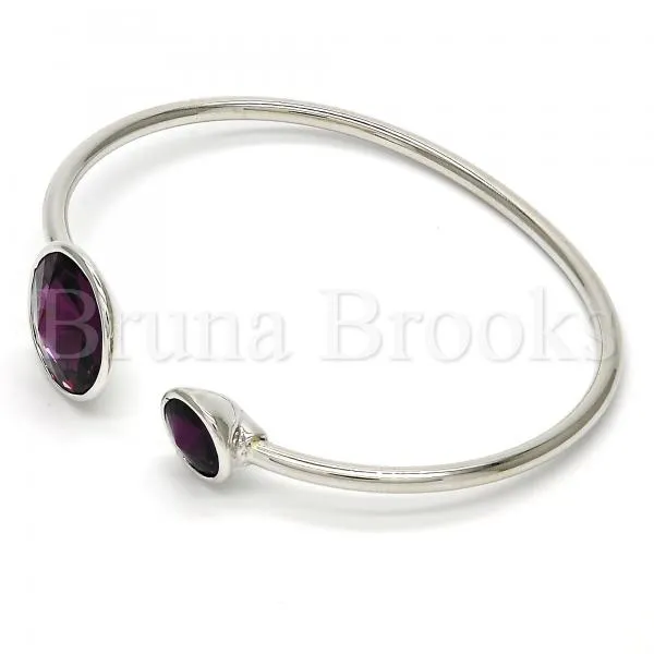 Rhodium Plated Individual Bangle, with Swarovski Crystals, Rhodium Tone