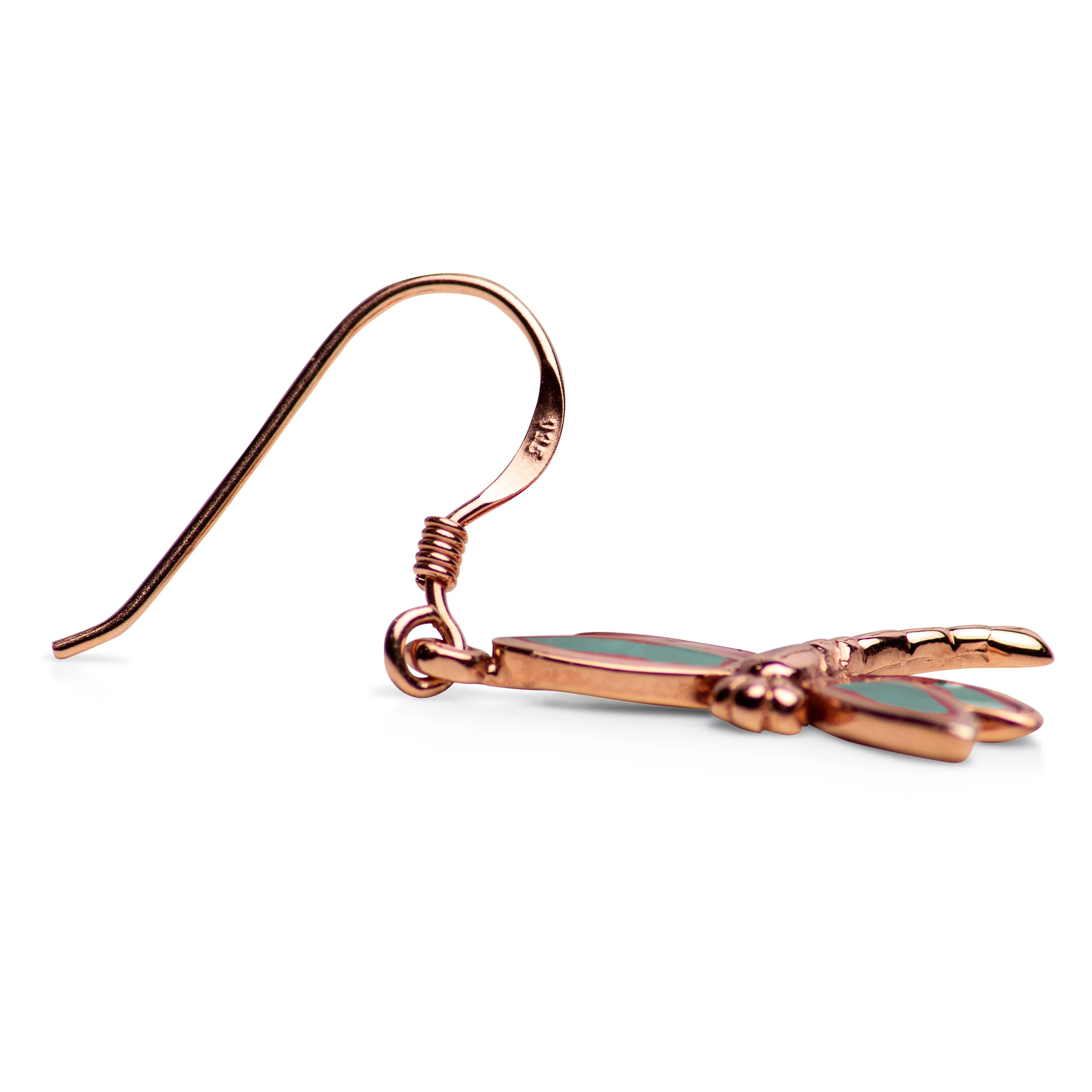 Rose Gold Created Green Turquoise Dragonfly Earrings