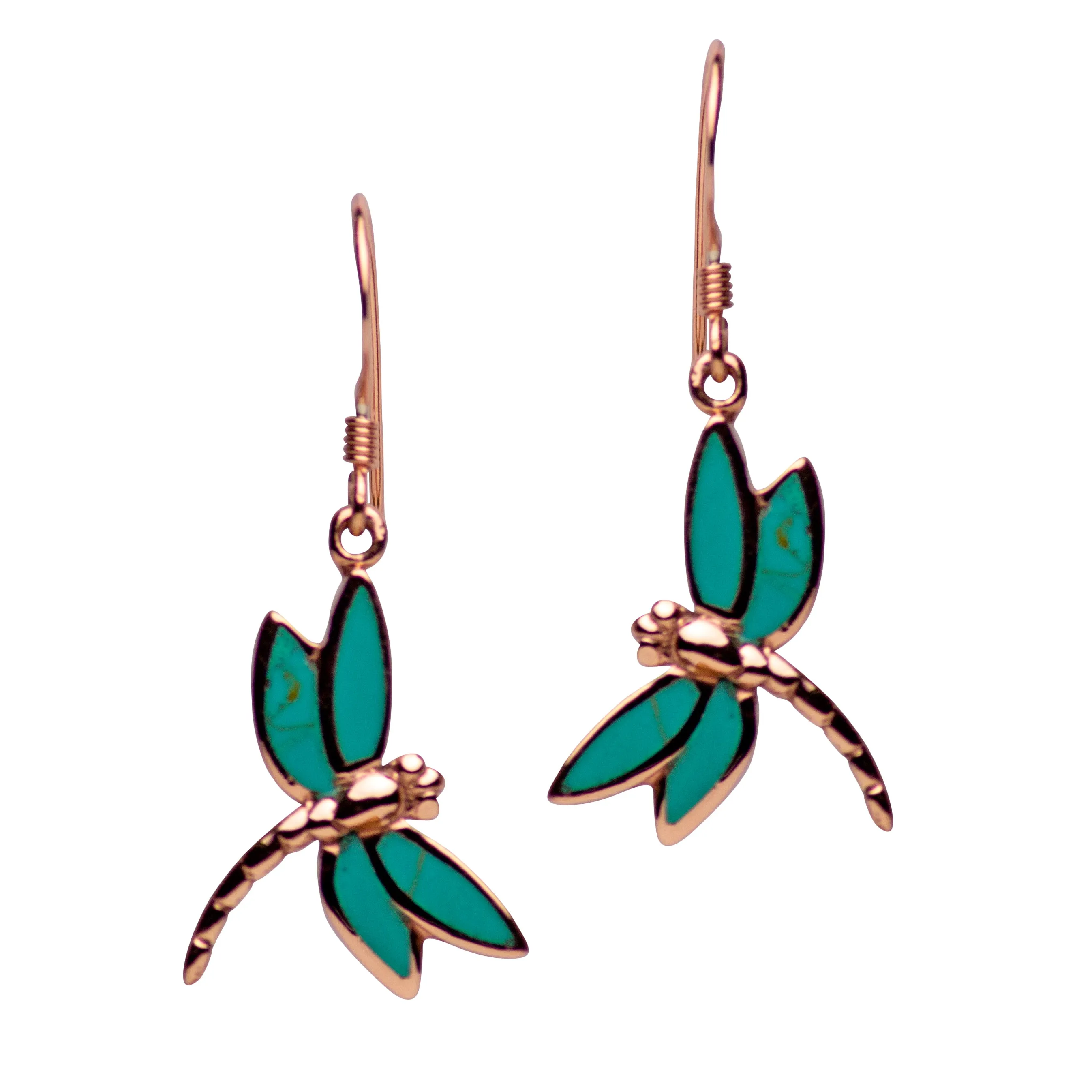 Rose Gold Created Green Turquoise Dragonfly Earrings