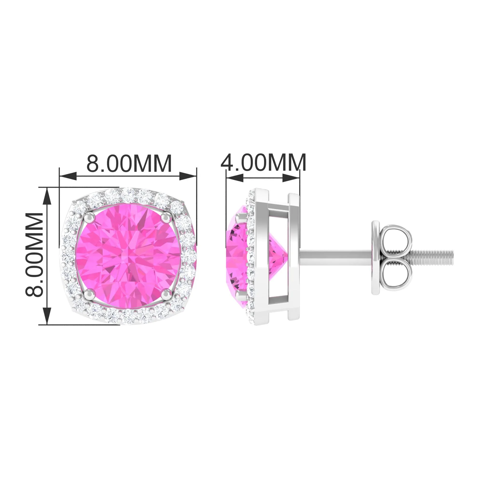 Round Pink Sapphire and Diamond Classic Halo Stud Earrings