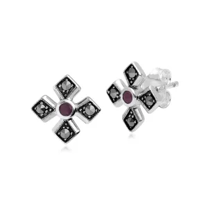 Rubin & Markasit Ohrstecker in 925 Sterling Silber