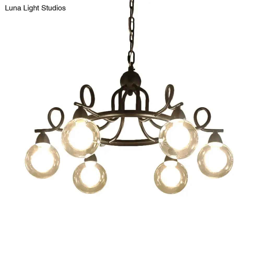Rustic Mini Ball Clear Glass Pendant Light Fixture - 6/8-Light Hanging Chandelier in Black