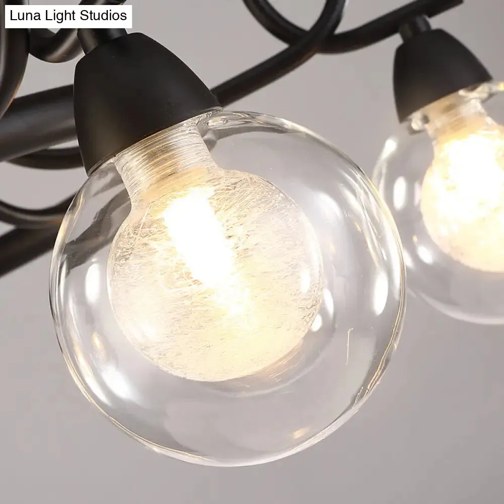 Rustic Mini Ball Clear Glass Pendant Light Fixture - 6/8-Light Hanging Chandelier in Black