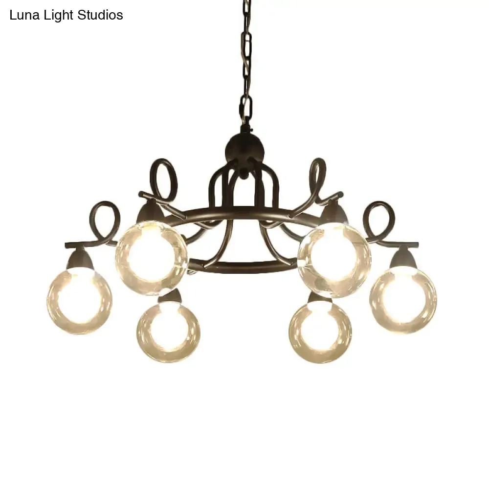 Rustic Mini Ball Clear Glass Pendant Light Fixture - 6/8-Light Hanging Chandelier in Black