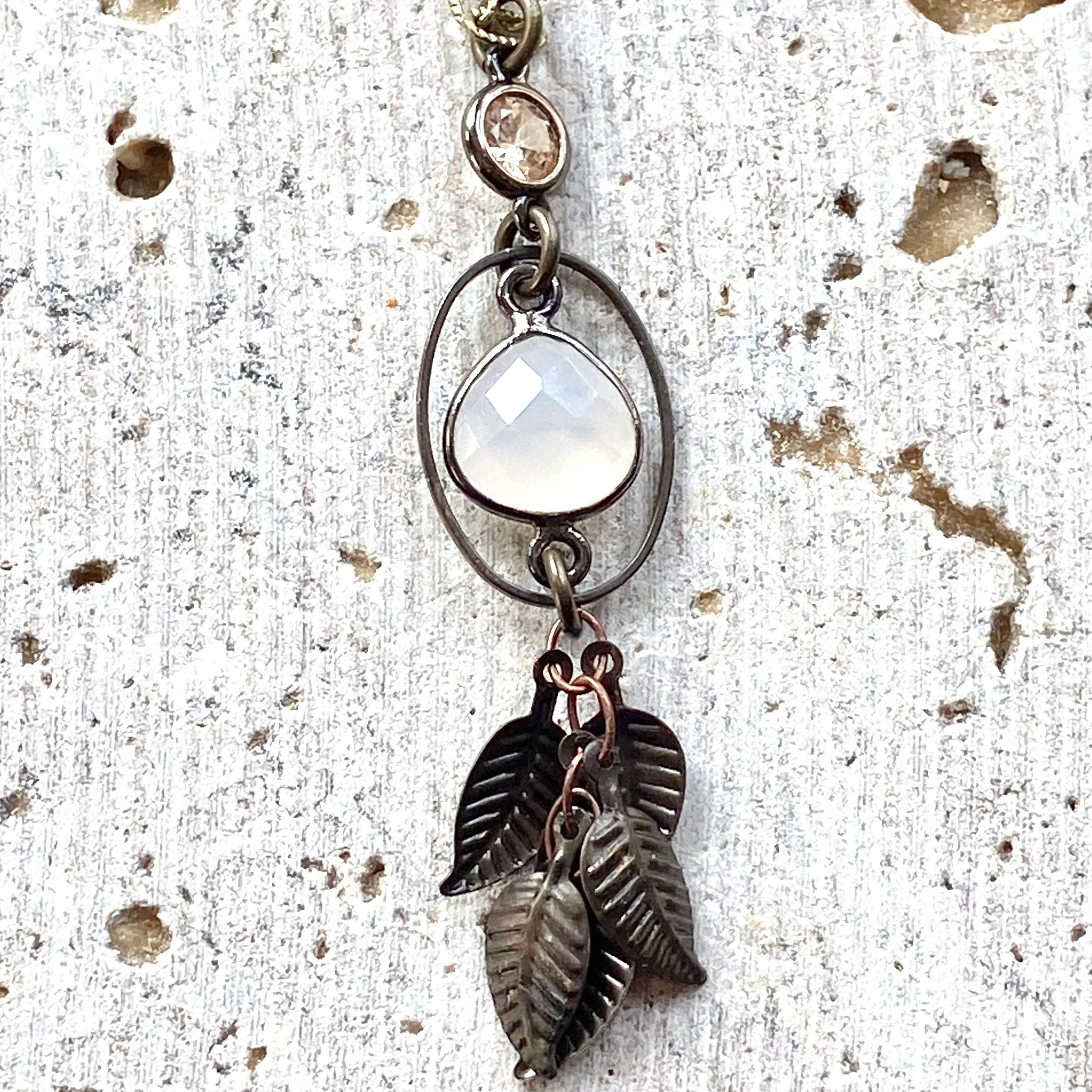 Rustic Moonstone Leaf Necklace
