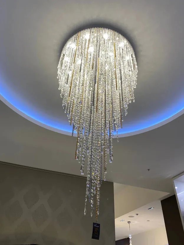 Rylight Waterfalls Flush Mount/Suspension Crystal Tassel Chandelier