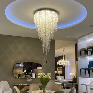 Rylight Waterfalls Flush Mount/Suspension Crystal Tassel Chandelier