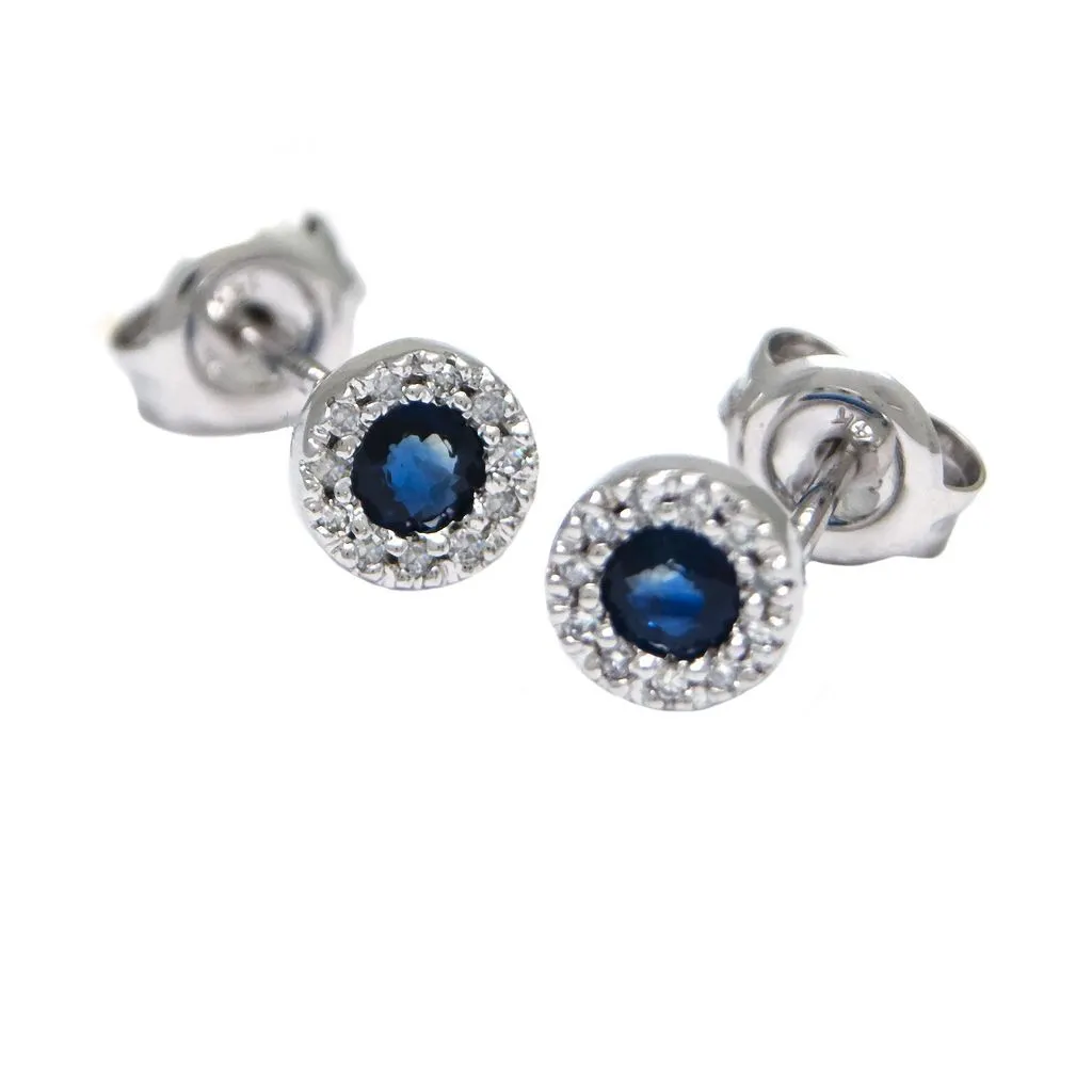Sapphire and Diamond White Gold Stud Earrings
