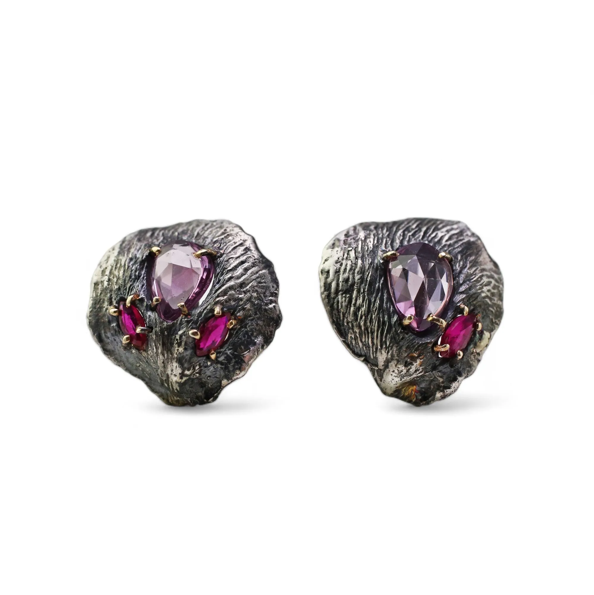 Sapphire and Ruby Petal Stud Earrings