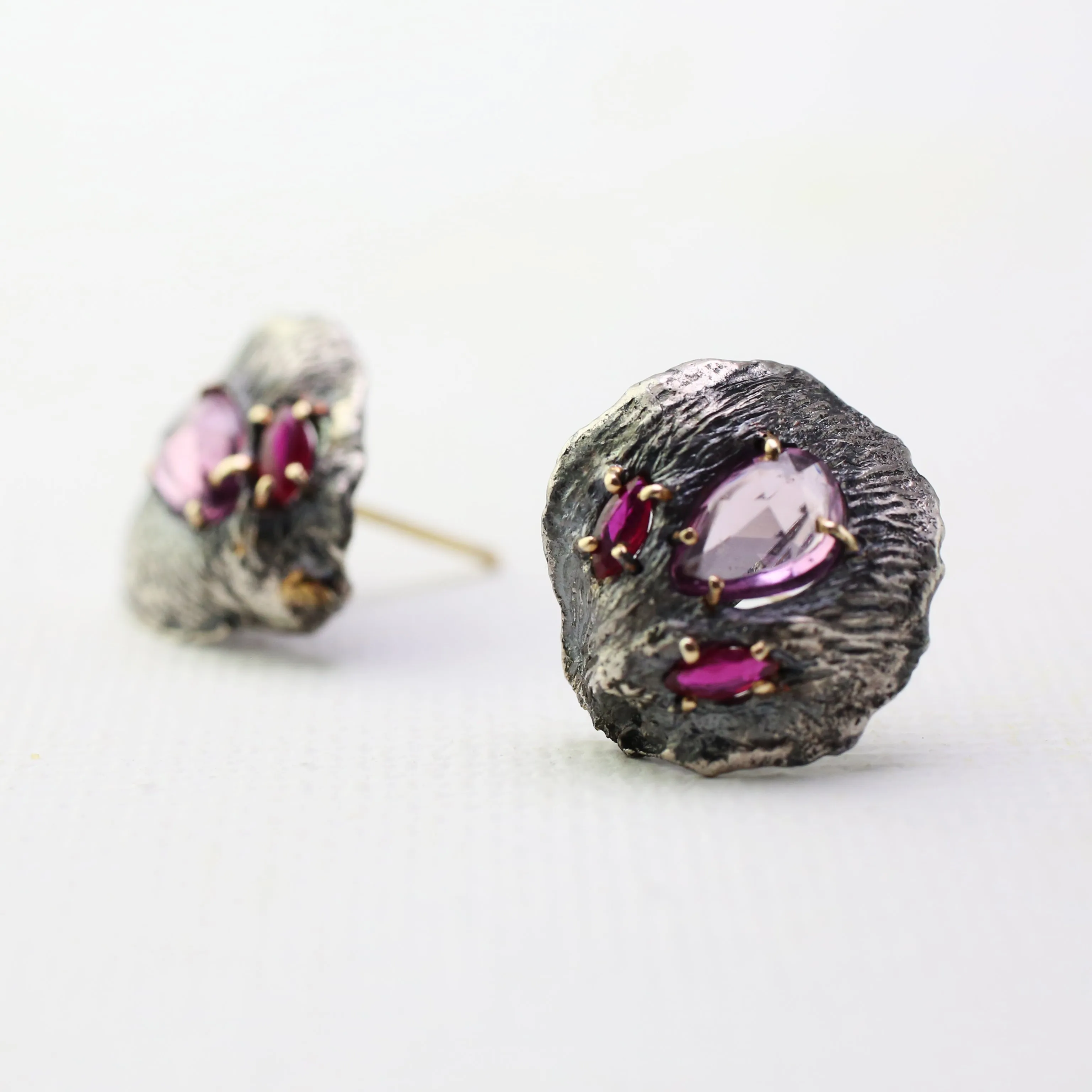 Sapphire and Ruby Petal Stud Earrings