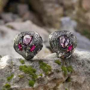 Sapphire and Ruby Petal Stud Earrings