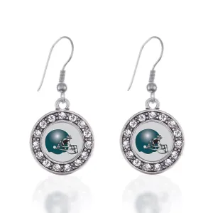 Silver Grey and Turquoise Team Helmet Circle Charm Dangle Earrings