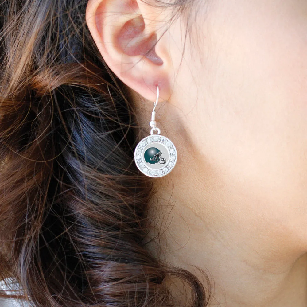 Silver Grey and Turquoise Team Helmet Circle Charm Dangle Earrings