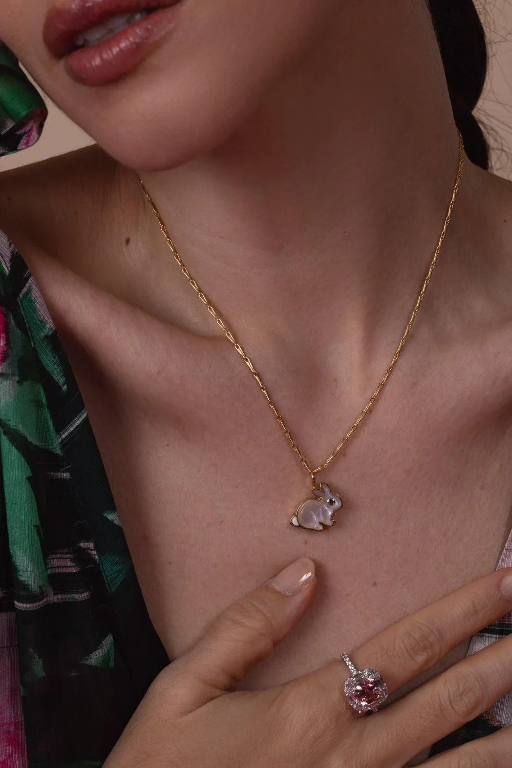 Small Moonstone Bunny Pendant Necklace