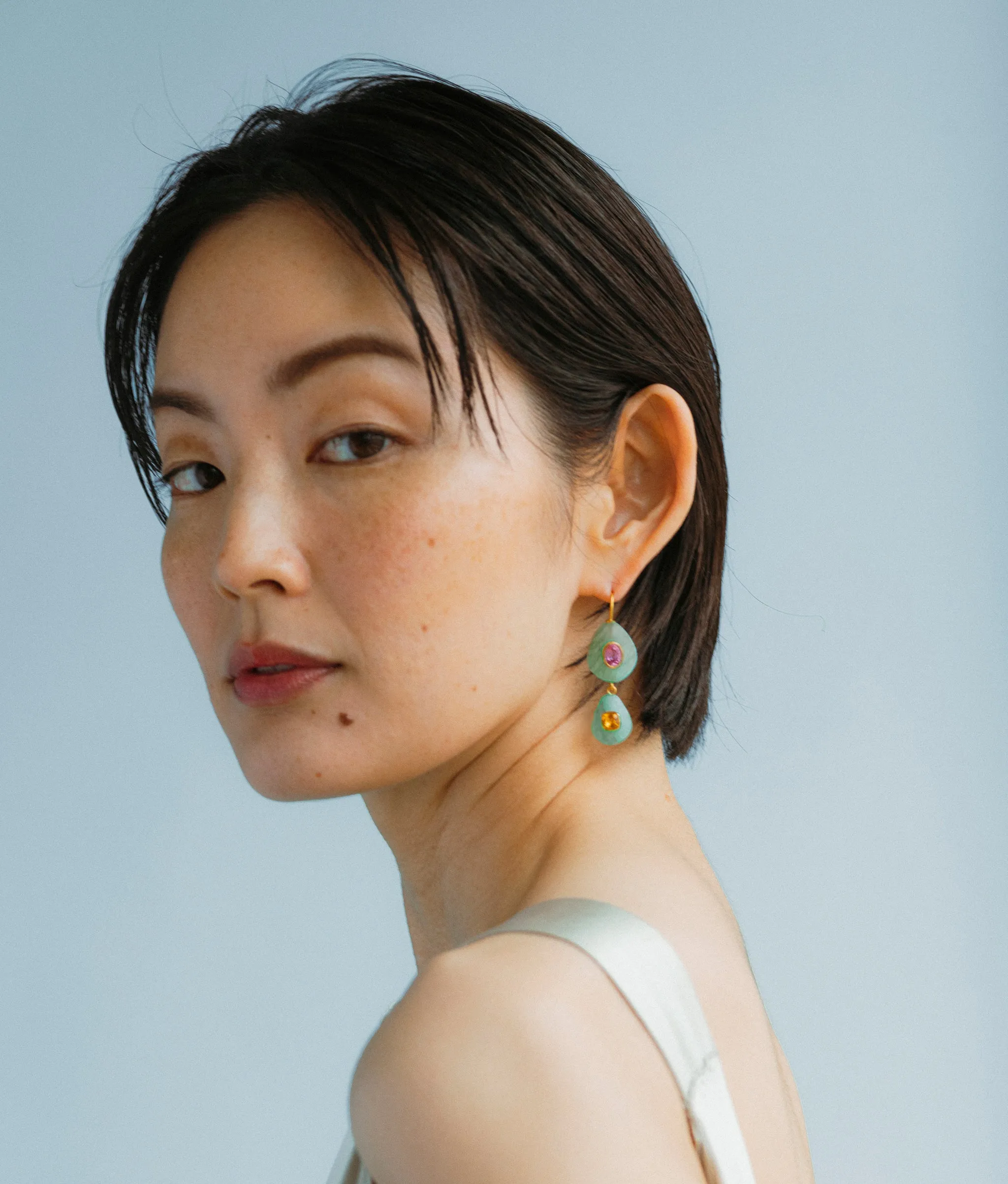 Stacked Stone Earrings in Amazonite