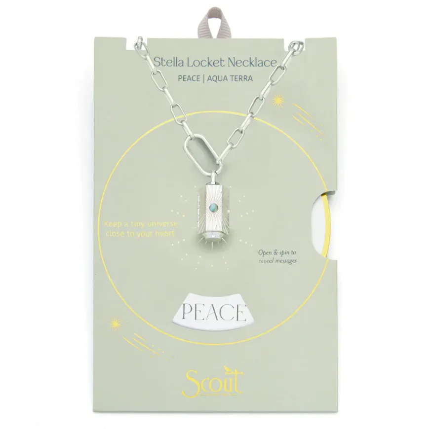 Stella Locket Necklace - Peace/Aqua Terra/Silver