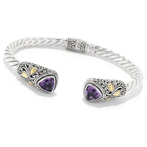 Sterling Silver & 18K Gold Trillion Amethyst Hinged Bangle