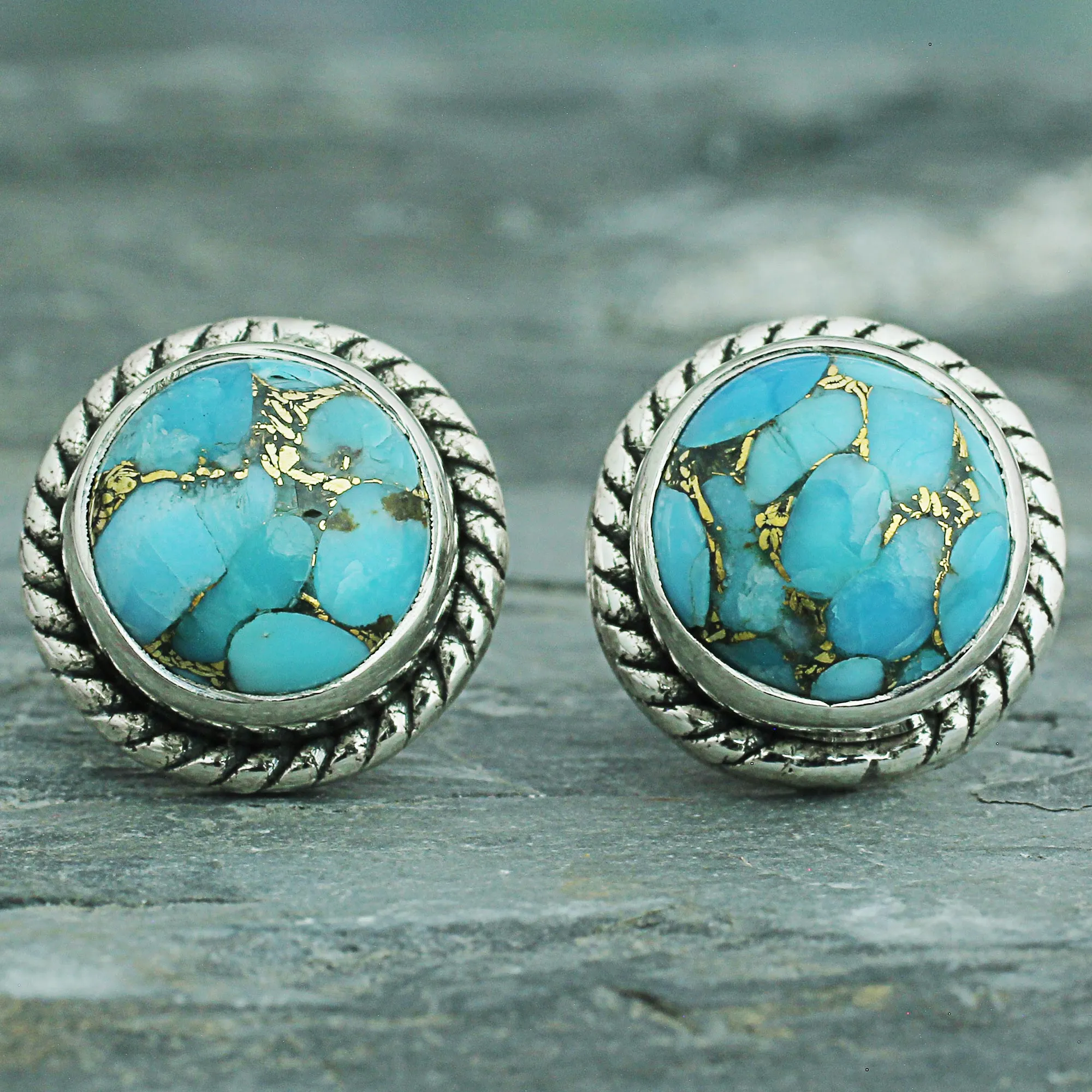 Sterling Silver Composite Turquoise Stud Earrings - Cool Aqua Radiance | NOVICA