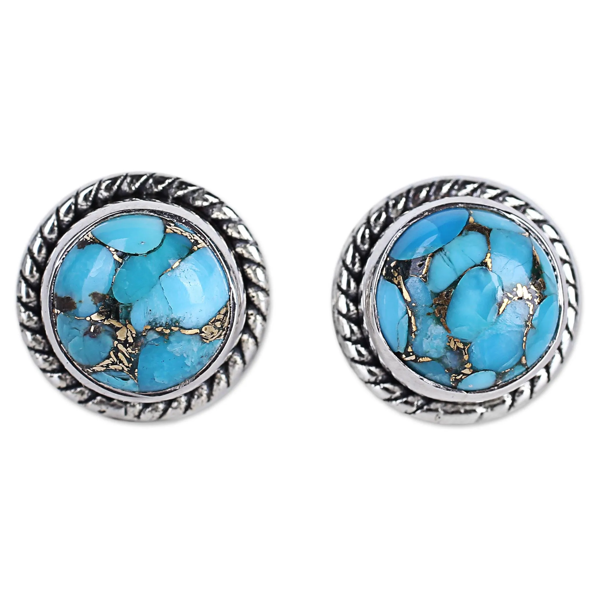 Sterling Silver Composite Turquoise Stud Earrings - Cool Aqua Radiance | NOVICA