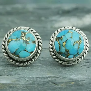Sterling Silver Composite Turquoise Stud Earrings - Cool Aqua Radiance | NOVICA