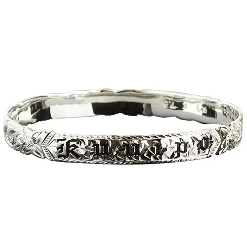 Sterling Silver Hawaiian Scroll Black Enamel KUUIPO (Sweetheart) Cut Out Edge Baby Bangle 6mm/8mm