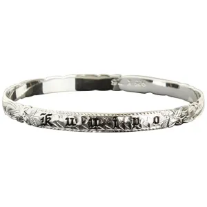 Sterling Silver Hawaiian Scroll Black Enamel KUUIPO (Sweetheart) Cut Out Edge Baby Bangle 6mm/8mm