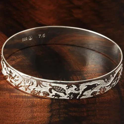 Sterling Silver Hawaiian Sea Life Bangle