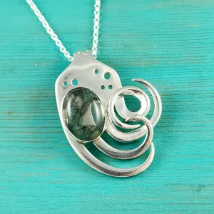 Sterling Silver Moss Agate Twisted Fork Pendant